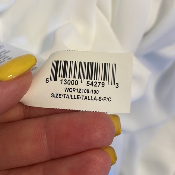 BCBGMAXAZRIA cross over / wrap drape BLOUSE built in cami white / stripe accent - Picture 10 of 13